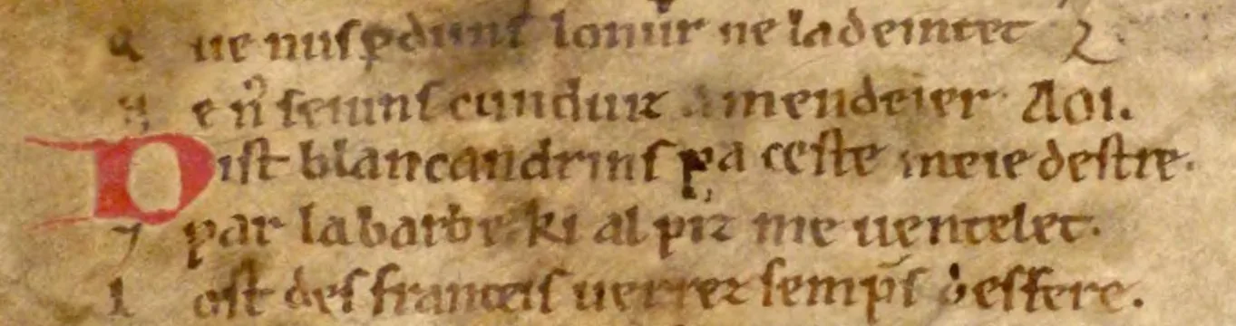 Medieval handwriting: a line from the Song of Roland with the AOI refrain