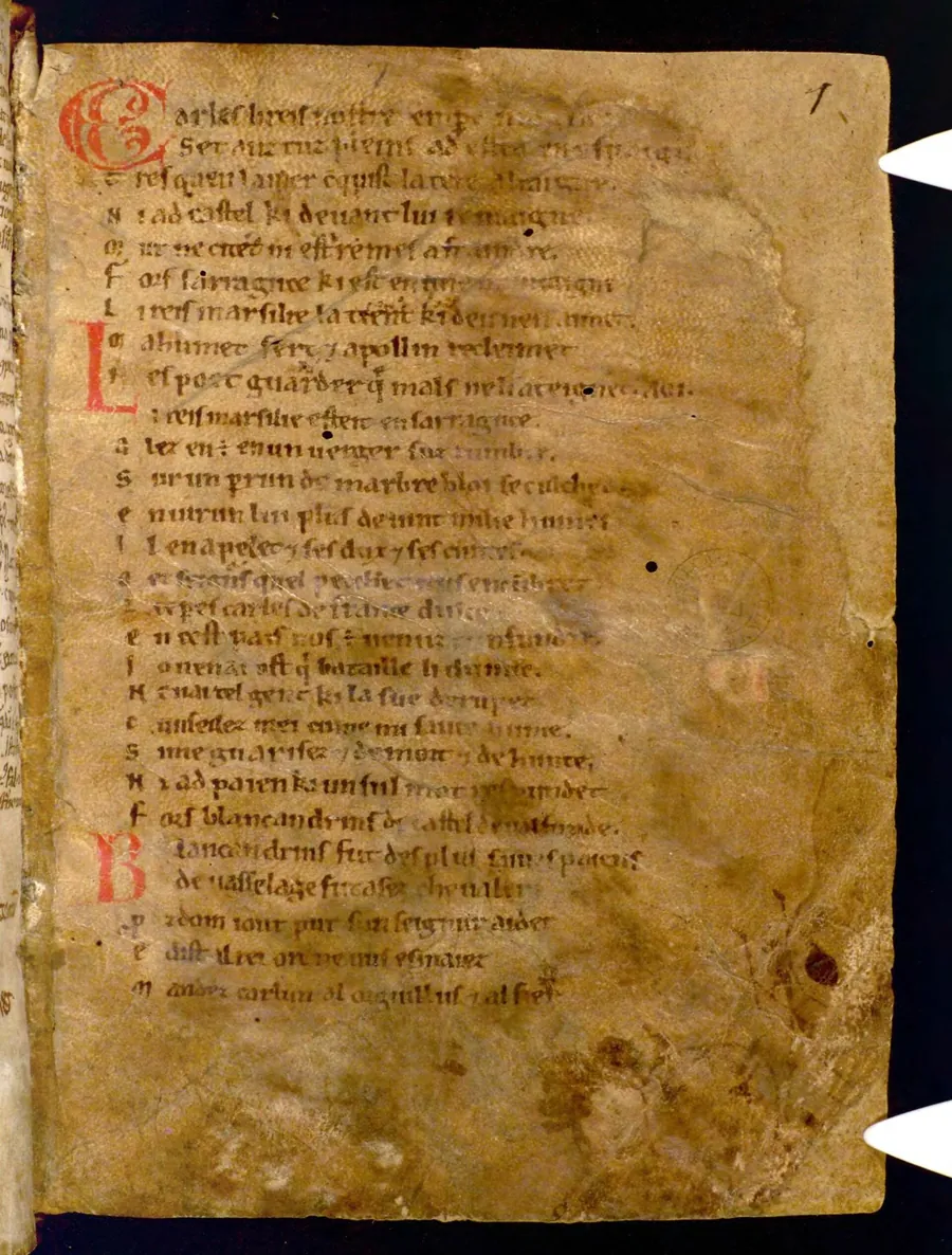 First leaf of the Oxford manuscript of the Song of Roland