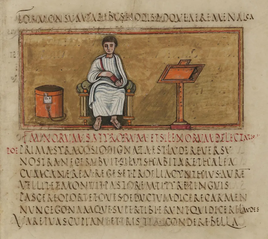 A portrait of Virgil in an ancient illustrated manuscript