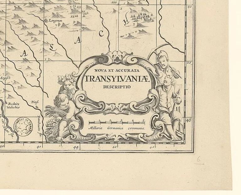 Cartouche of an early map reading Transylvaniae descriptio