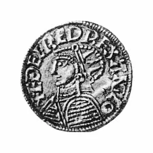 Early medieval coins in a display case