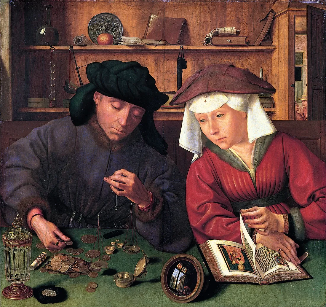 The money-changer and his wife, a painting by Quentin Matsys, 1514
