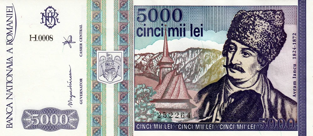 Bancnota de 5000 de lei din martie 1993 cu chipul lui Avram Iancu
