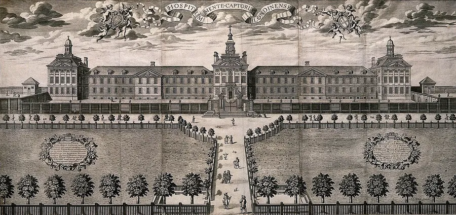 Hooke's new building in an engraving by Robert White (Wellcome Collection)