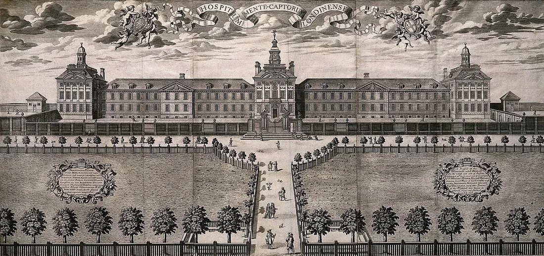 Hooke's new building in an engraving by Robert White (Wellcome Collection)