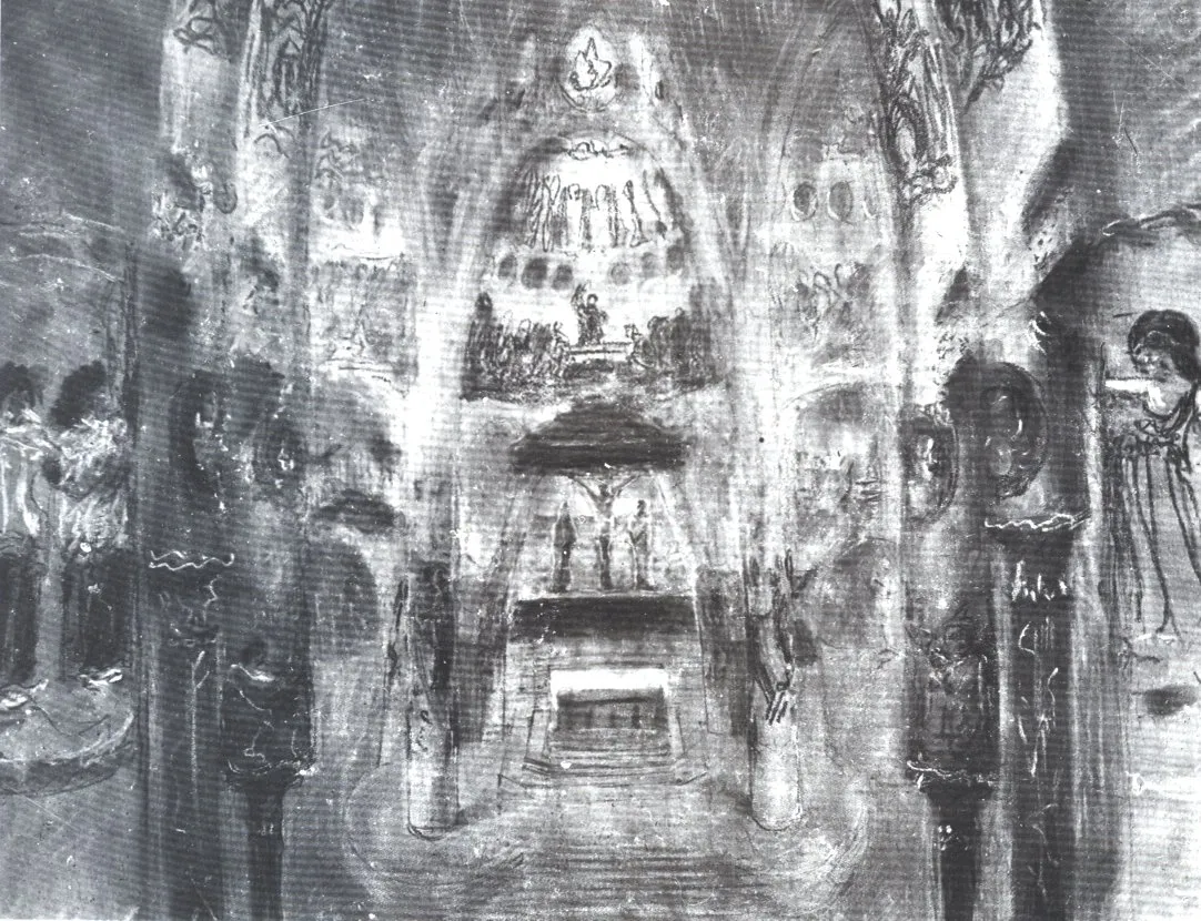 A 1910 drawing by Gaudí of the interior of the planned church