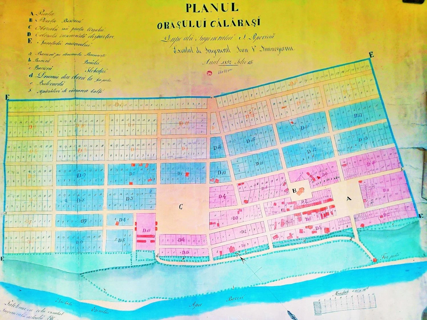 The coloured town plan of Călărași, 15 July 1852