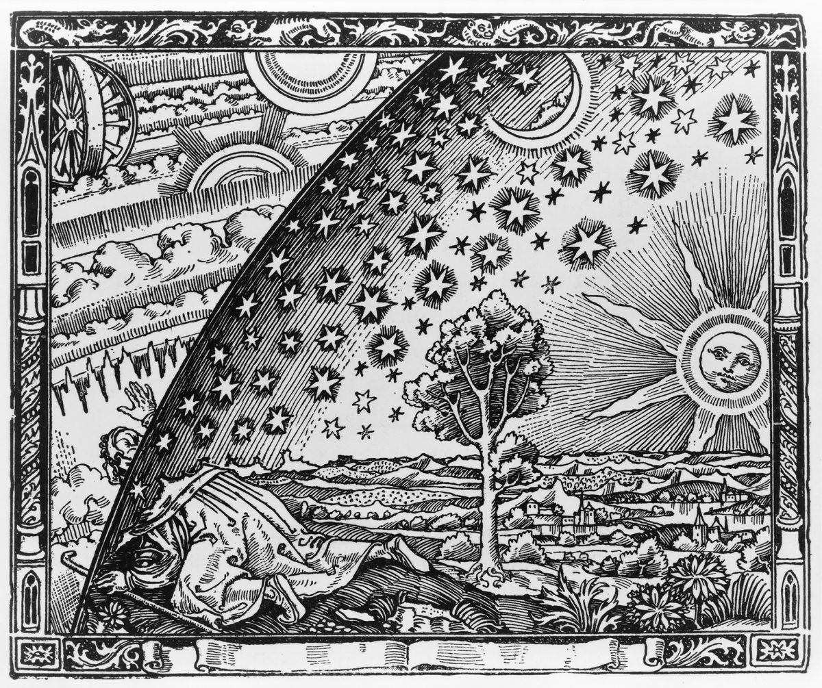 Pelerinul la marginea lumii: gravura lui Flammarion din 1888.