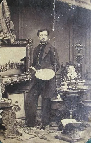 Portret fotografic al lui Carol Popp de Szathmari, bărbat cu barbă, în haine de secol XIX