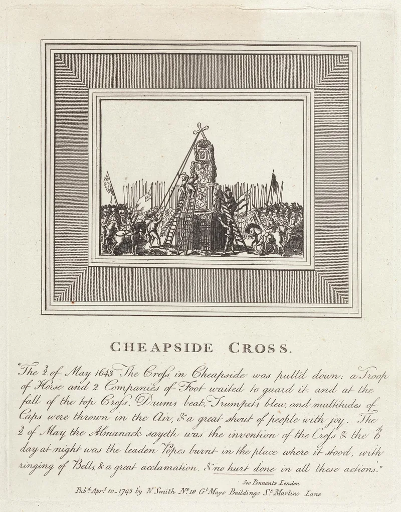 Engraving of the 1643 pulling-down with the contemporary account