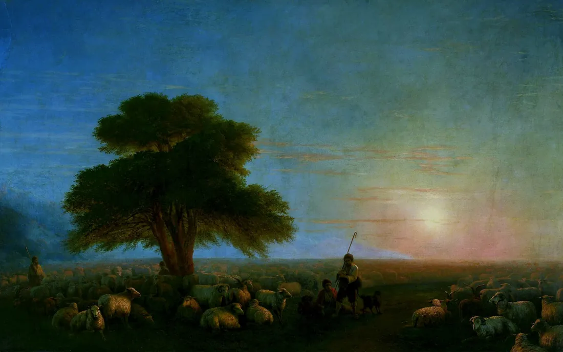 An Aivazovsky painting: shepherds with a flock
