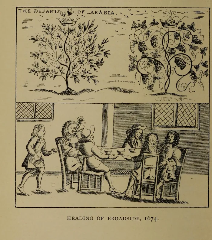 Facsimile of a 1674 broadside heading about coffeehouses