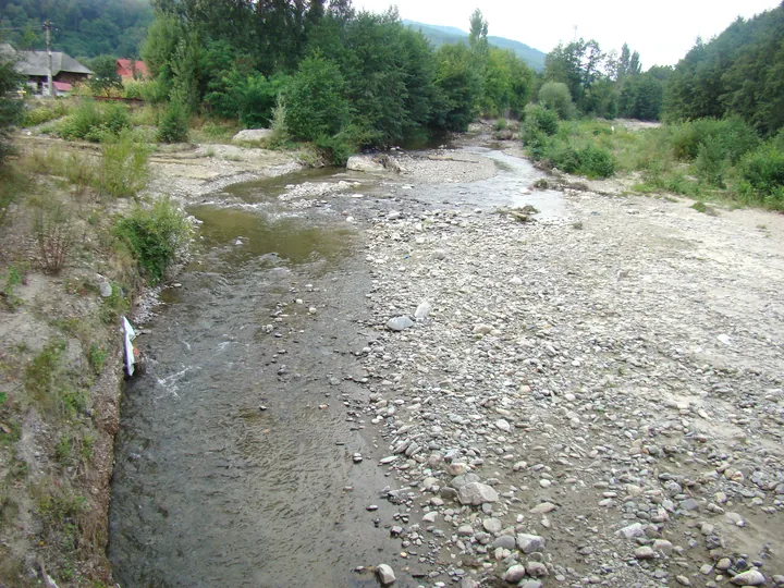 The mountain river Valsan flowing over stones.