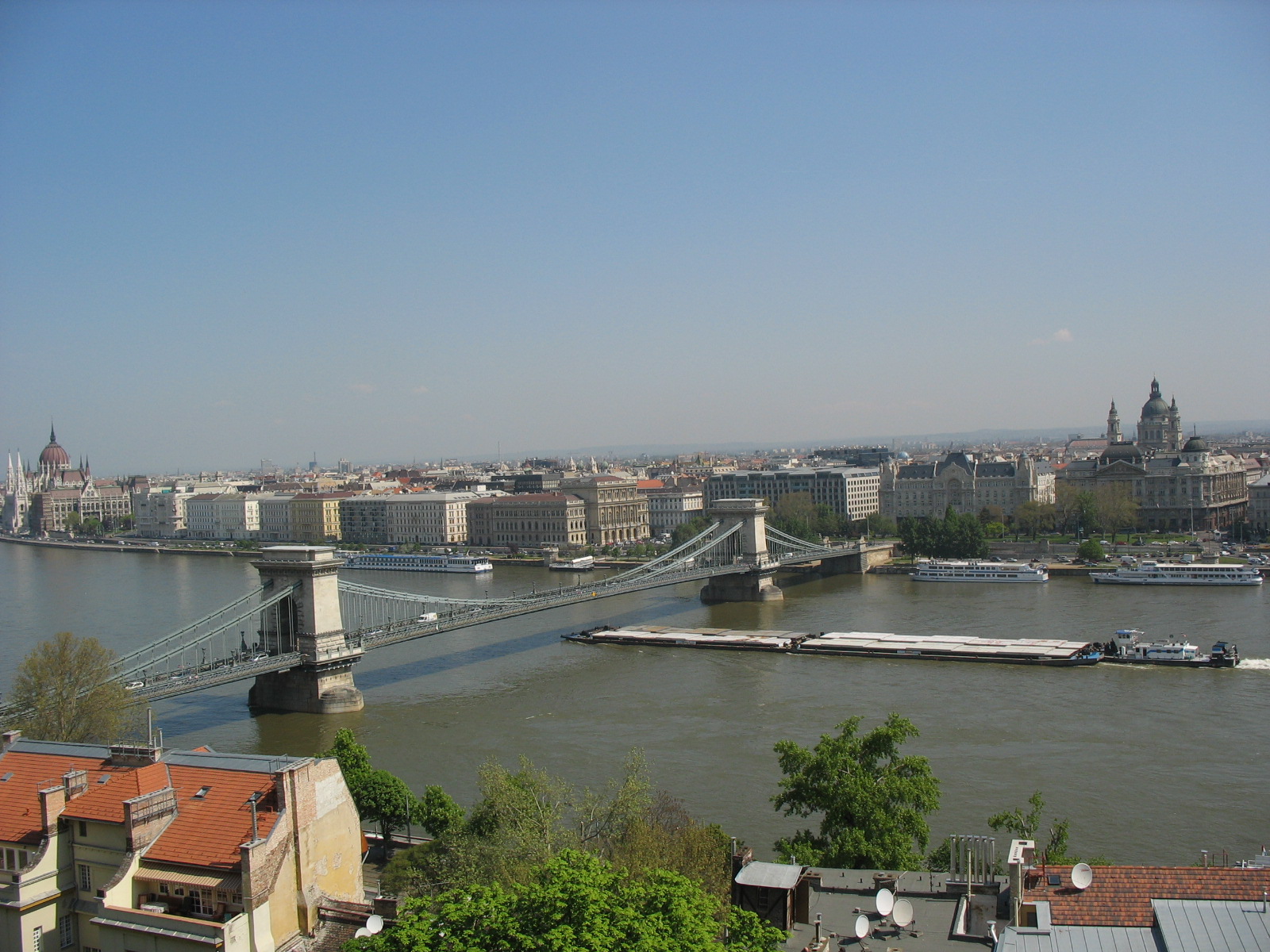 Barges on the Danube in Budapest