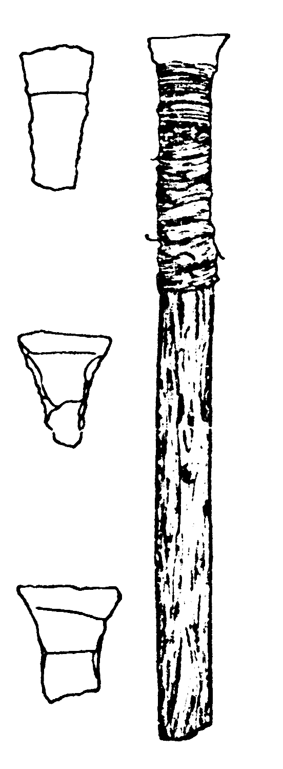 Black line drawing of a Mesolithic arrow from Tværmose, Denmark.