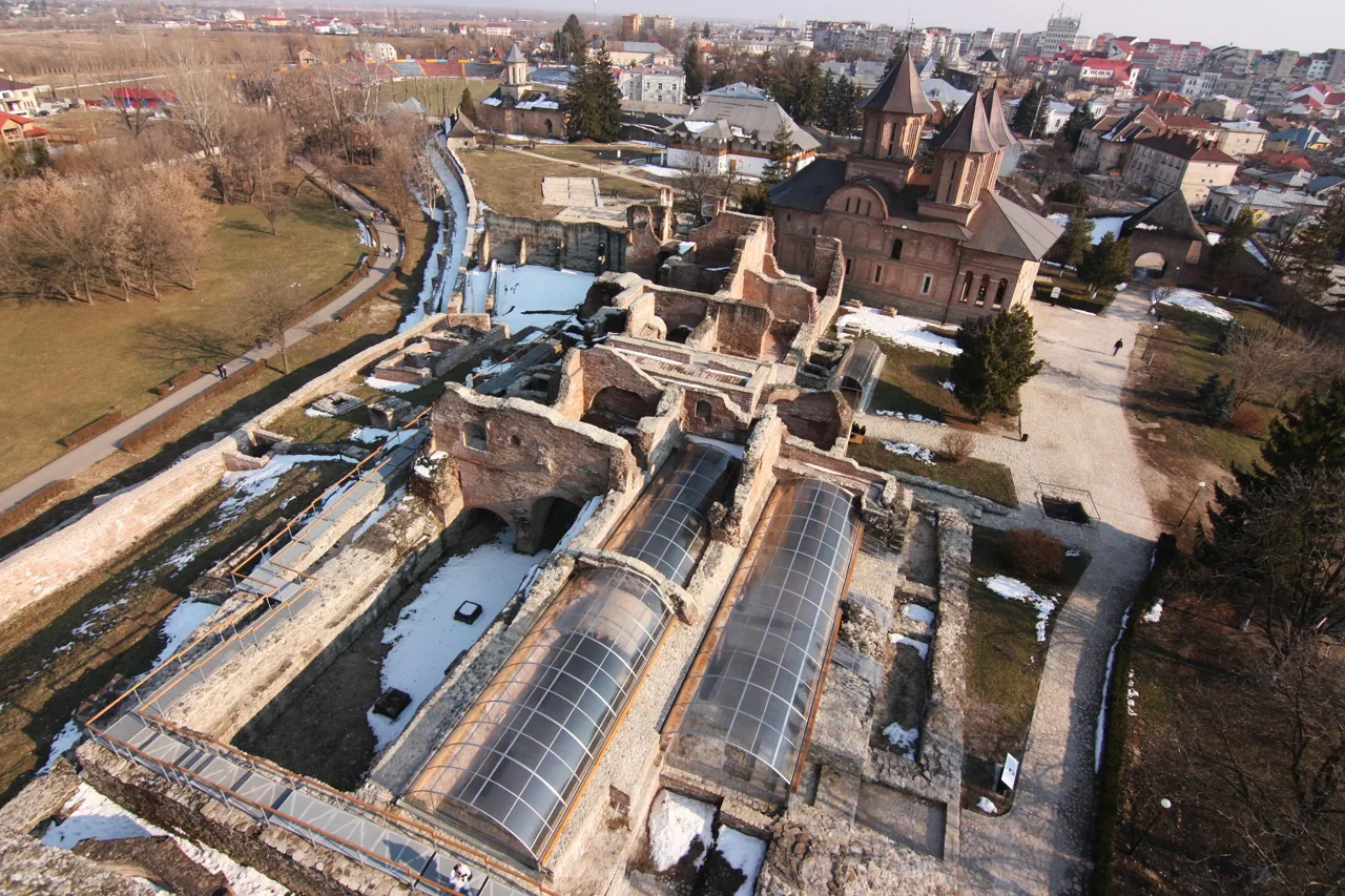 Ruins of the princely court at Târgoviște, seen from above