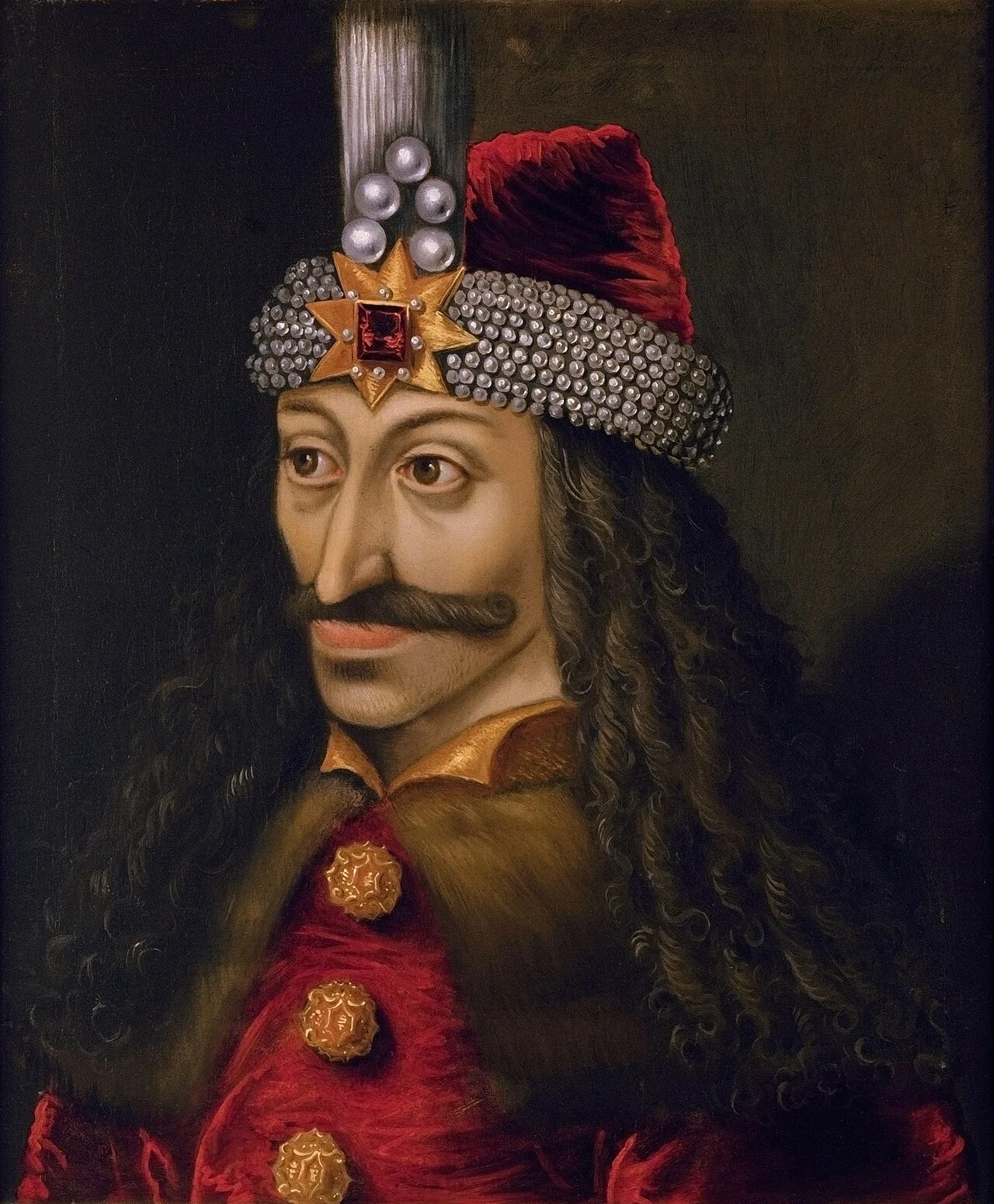 Portret vechi al lui Vlad al III-lea, cu căciulă roșie cu pene