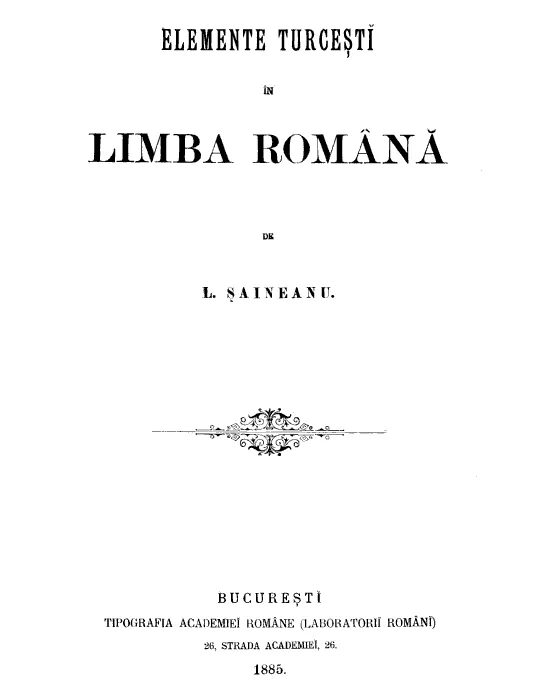 Pagina de titlu a lucrării Elemente turcești