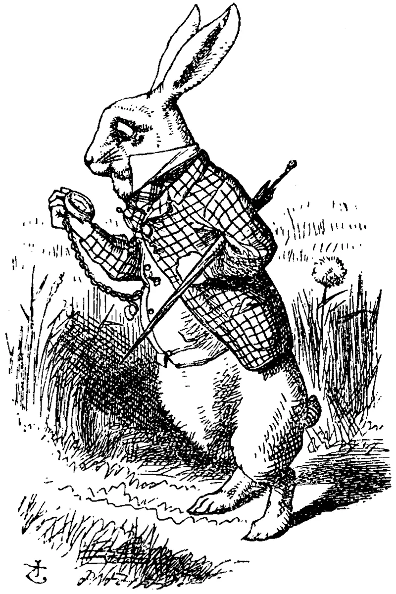 Tenniel's drawing of the White Rabbit, the animal Alice follows down the hole