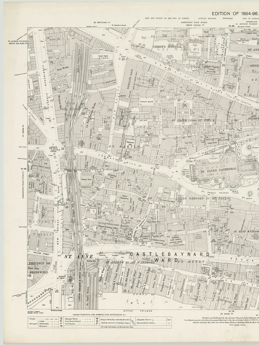 Ordnance Survey: the railway viaduct running down the Fleet valley past Ludgate Hill