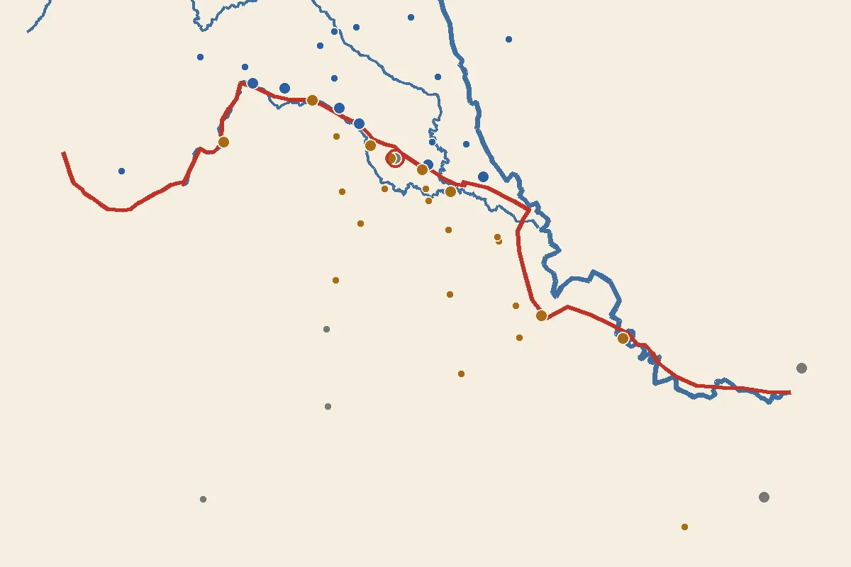 Linia din 1856 de la munte la Siret, cu râurile de azi