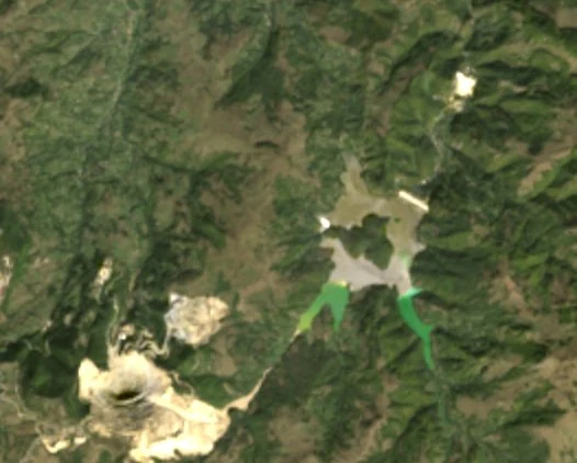 Valea Șesei și iazul de steril văzute de satelitul Landsat în 2017