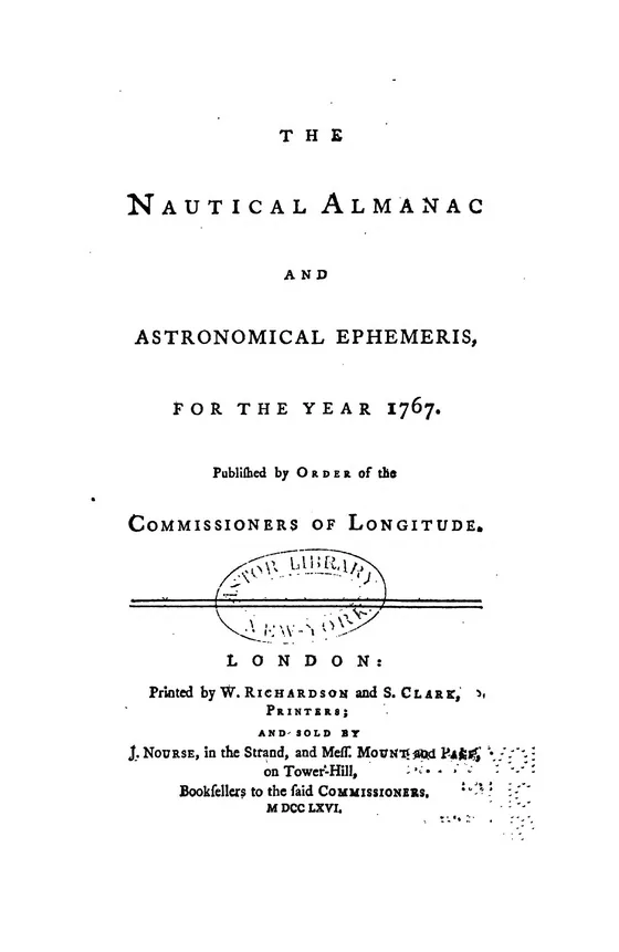 Pagina de titlu a Almanahului Nautic pentru 1767