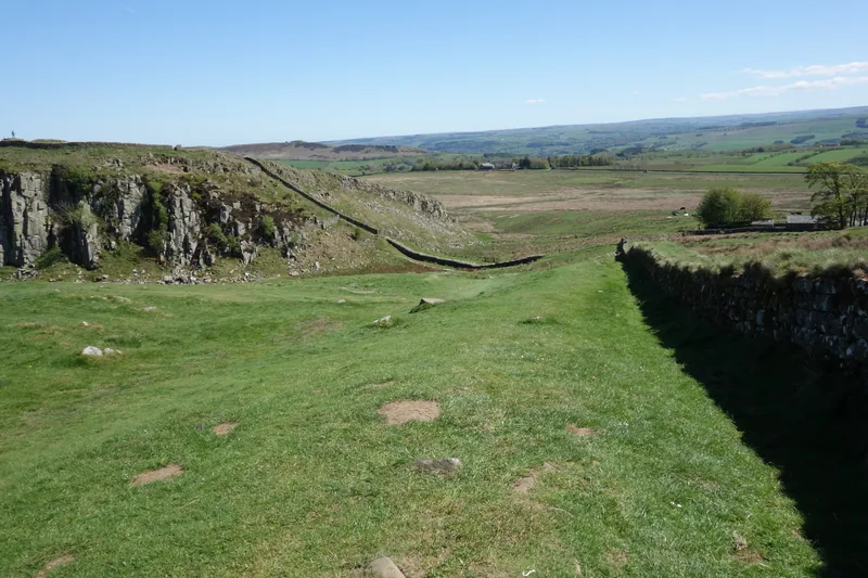 The Wall on the Steel Rigg escarpment, dolerite crag left and plain right.
