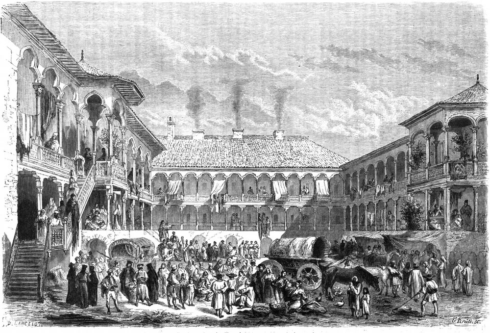 Imagine de epocă: Hanul lui Manuc în 1860, curtea interioară