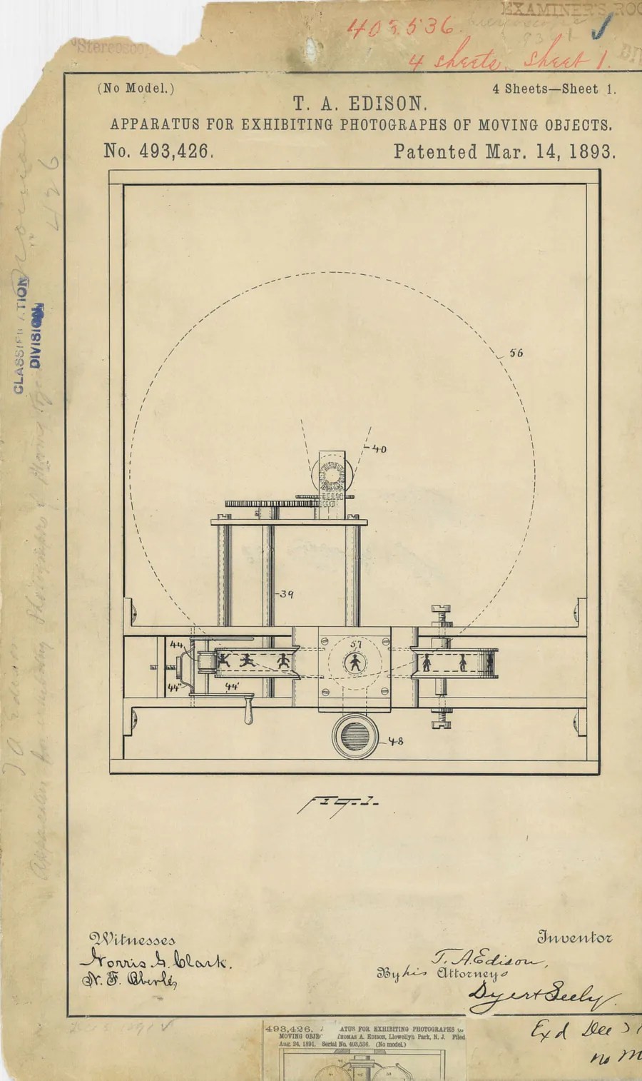 Kinetoscope patent drawing