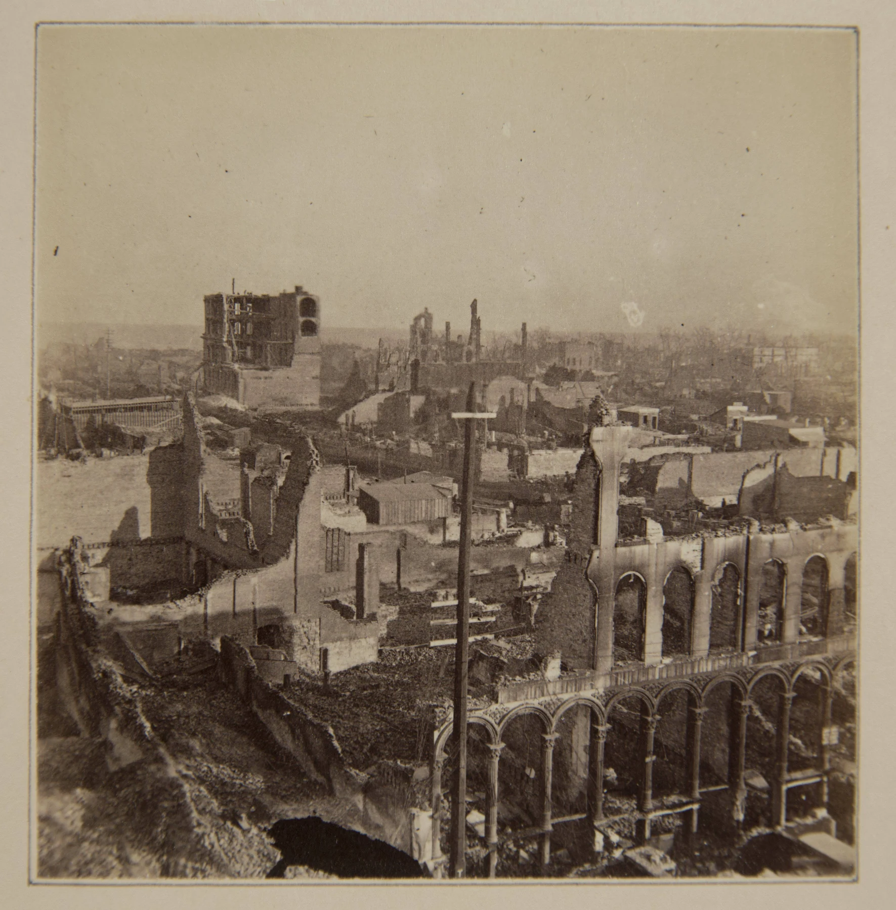 Elevated view southeast from the courthouse over the ruins of Chicago after the 1871 fire.