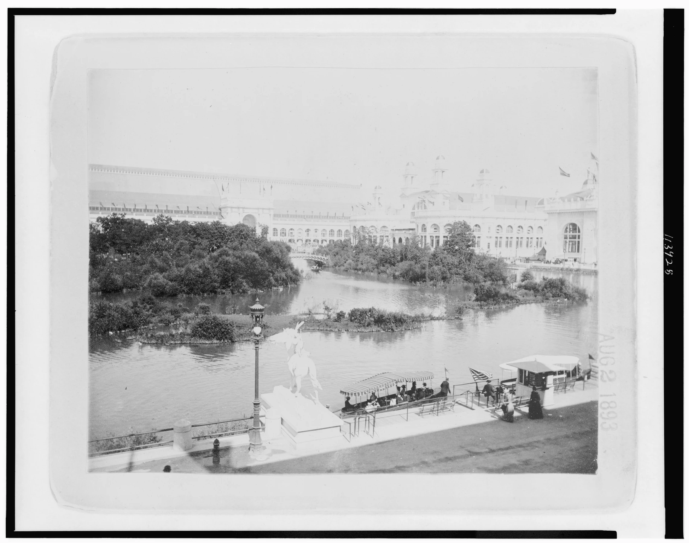 The exposition lagoon looking east from the Transportation Building in 1893.