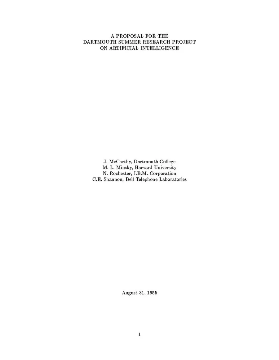 Typewritten page headed A Proposal for the Dartmouth Summer Research Project on Artificial Intelligence.