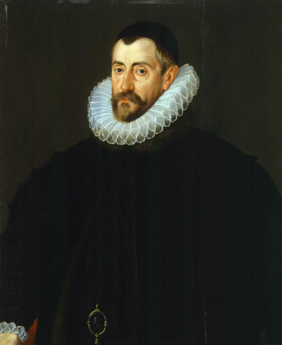 Portrait of a bearded man dressed in black with a white ruff.