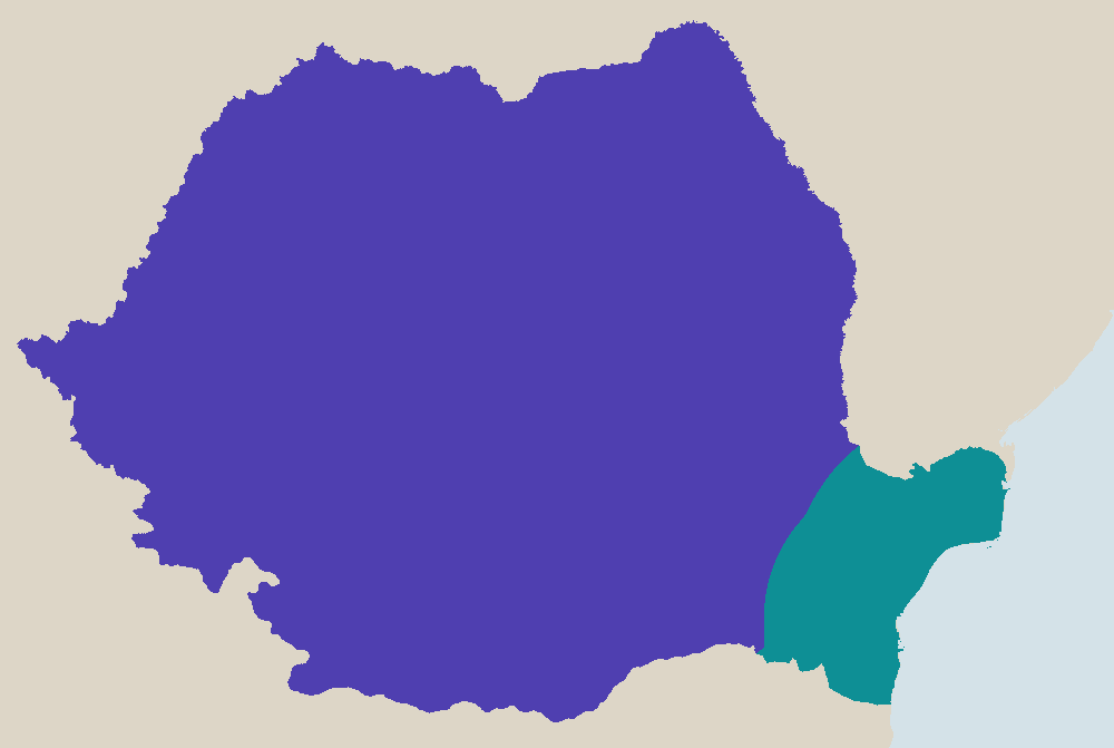 Map of Romania: only a strip of Dobruja and the Danube Delta is nearer the sea than space.