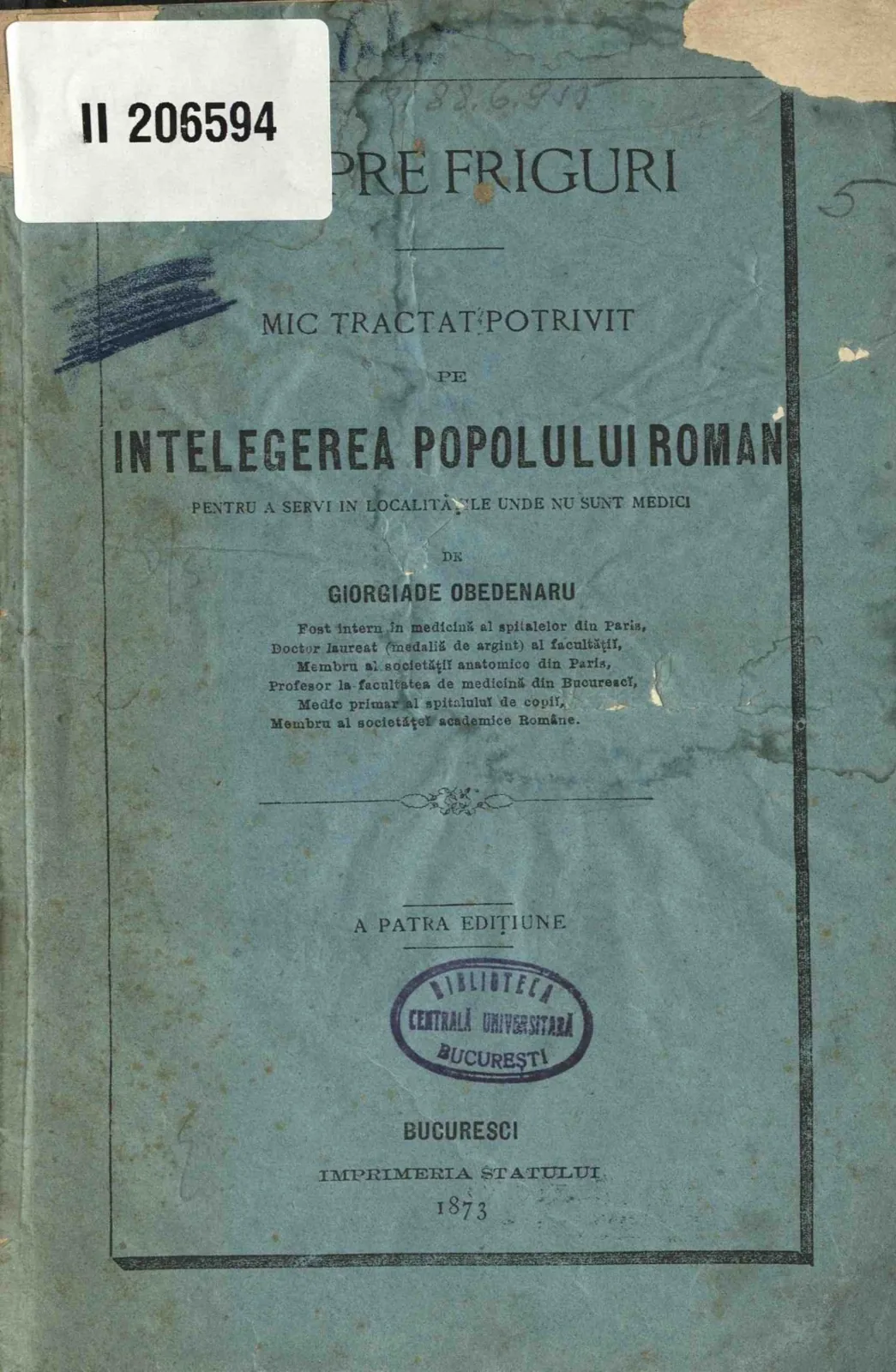 Coperta albastră din 1873: mic tractat pentru localități unde nu sunt medici.
