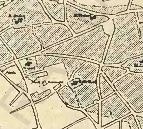 Detaliu din planul 1847: cvartale arse, marcate cu hașură