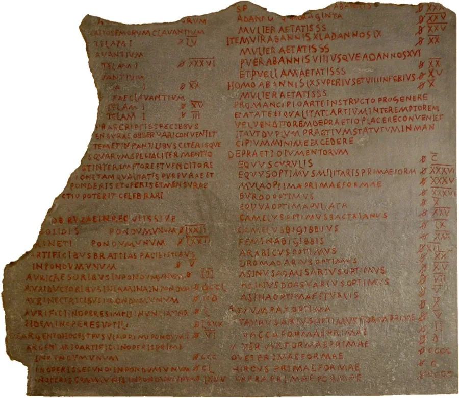 Fragment din edictul prețurilor maxime, muzeul Pergamon, Berlin.