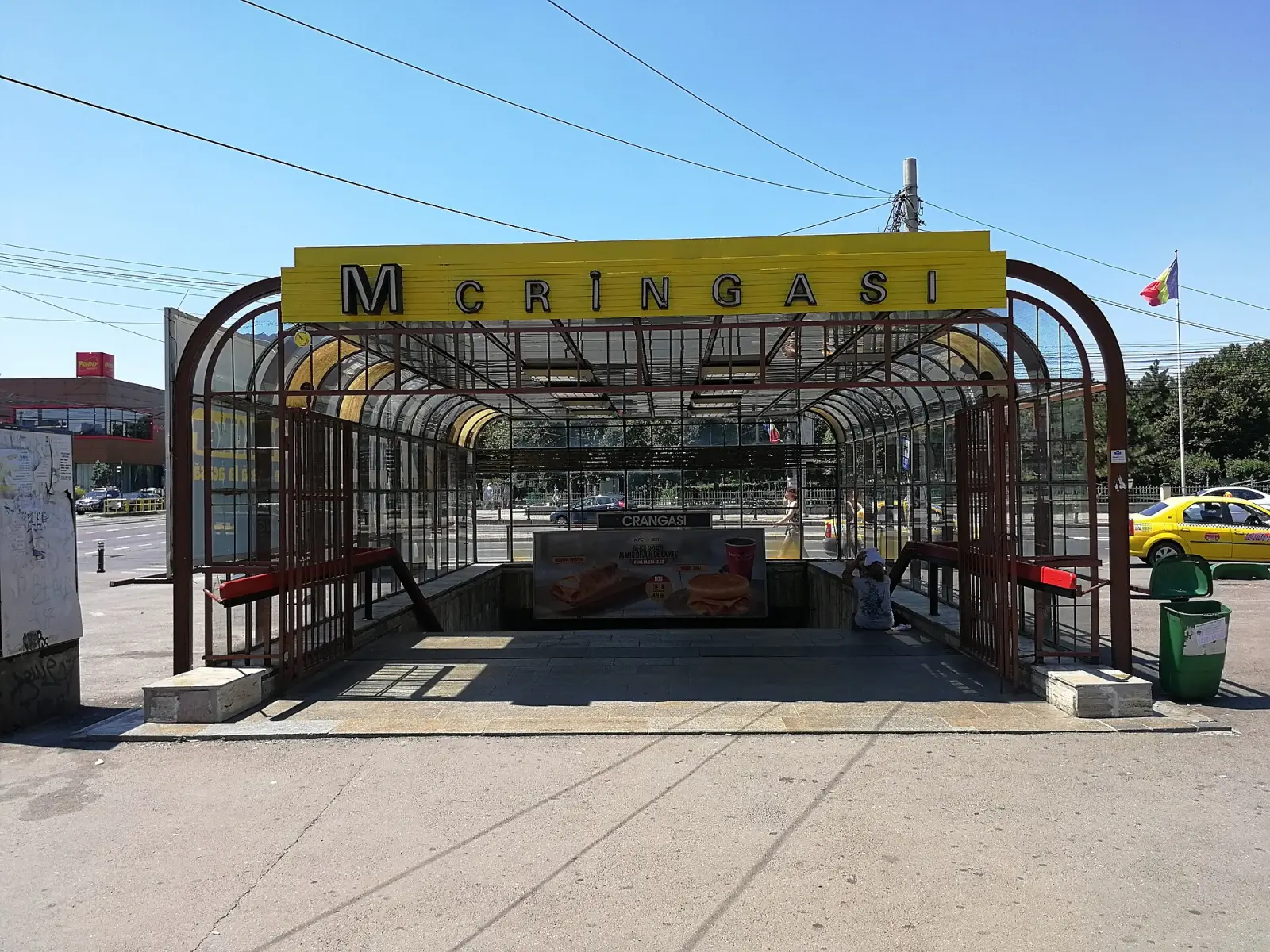 Glass-and-steel street entrance to Crângași station (no free platform photo at 1600px found)