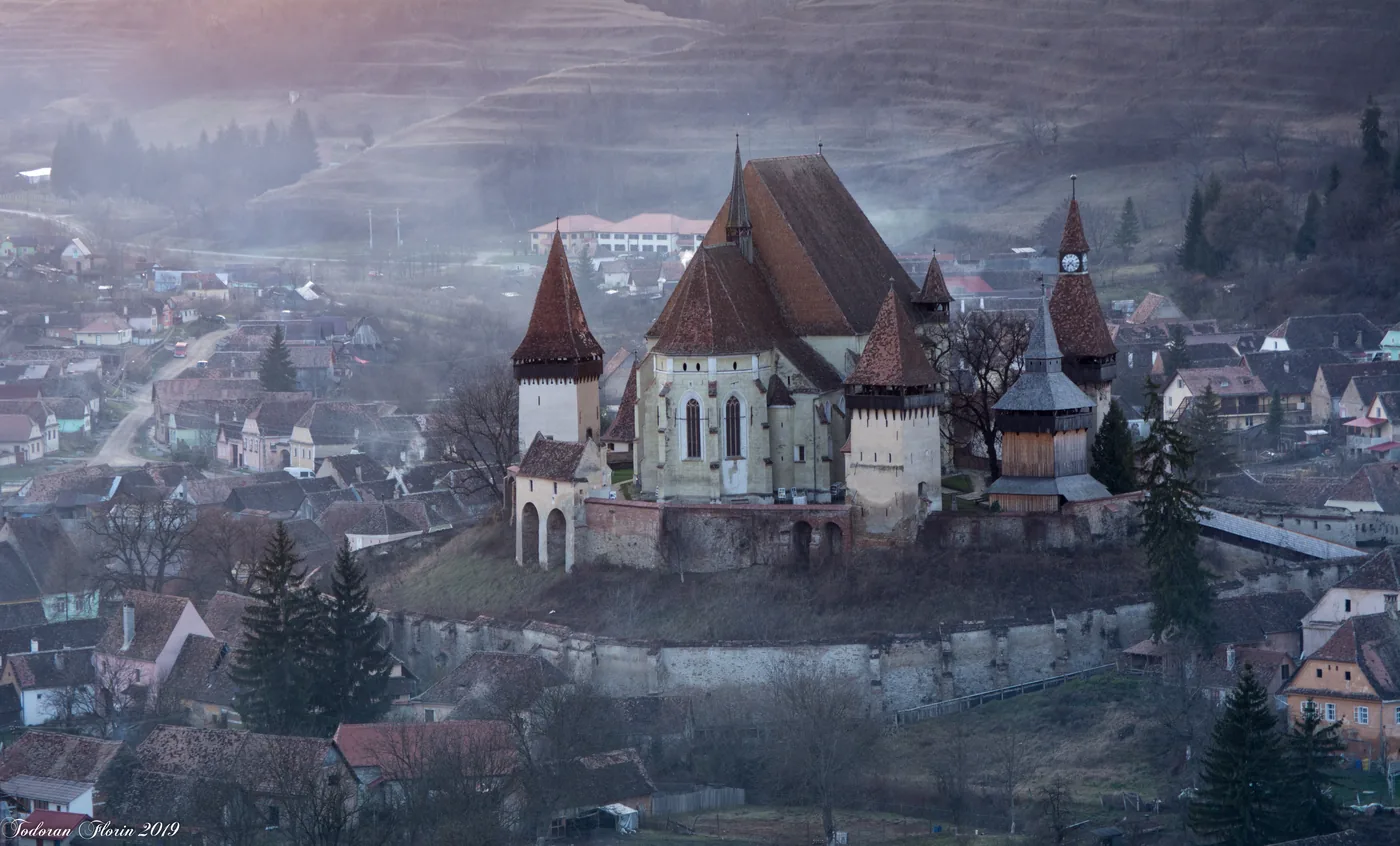 The fortified church of Biertan, seen from the village
