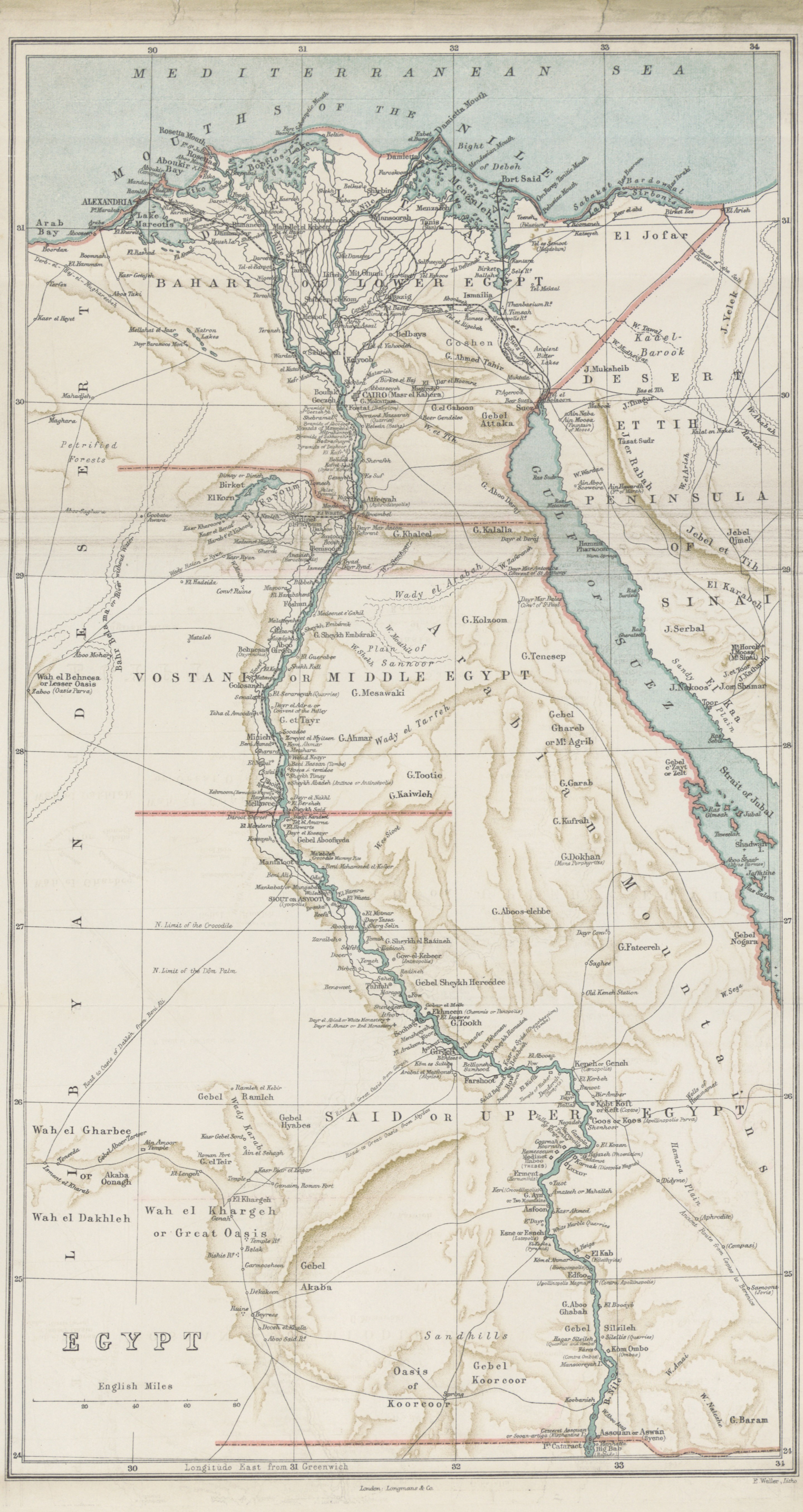 Harta regională de epocă a Egiptului și Nilului, 1877