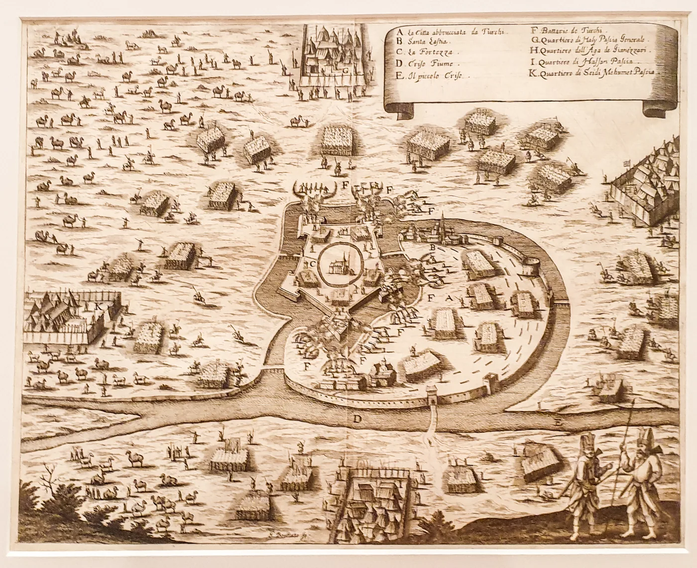 A 17th-century engraving of the 1660 siege: the pentagonal fortress ringed by Ottoman camps, batteries and tents