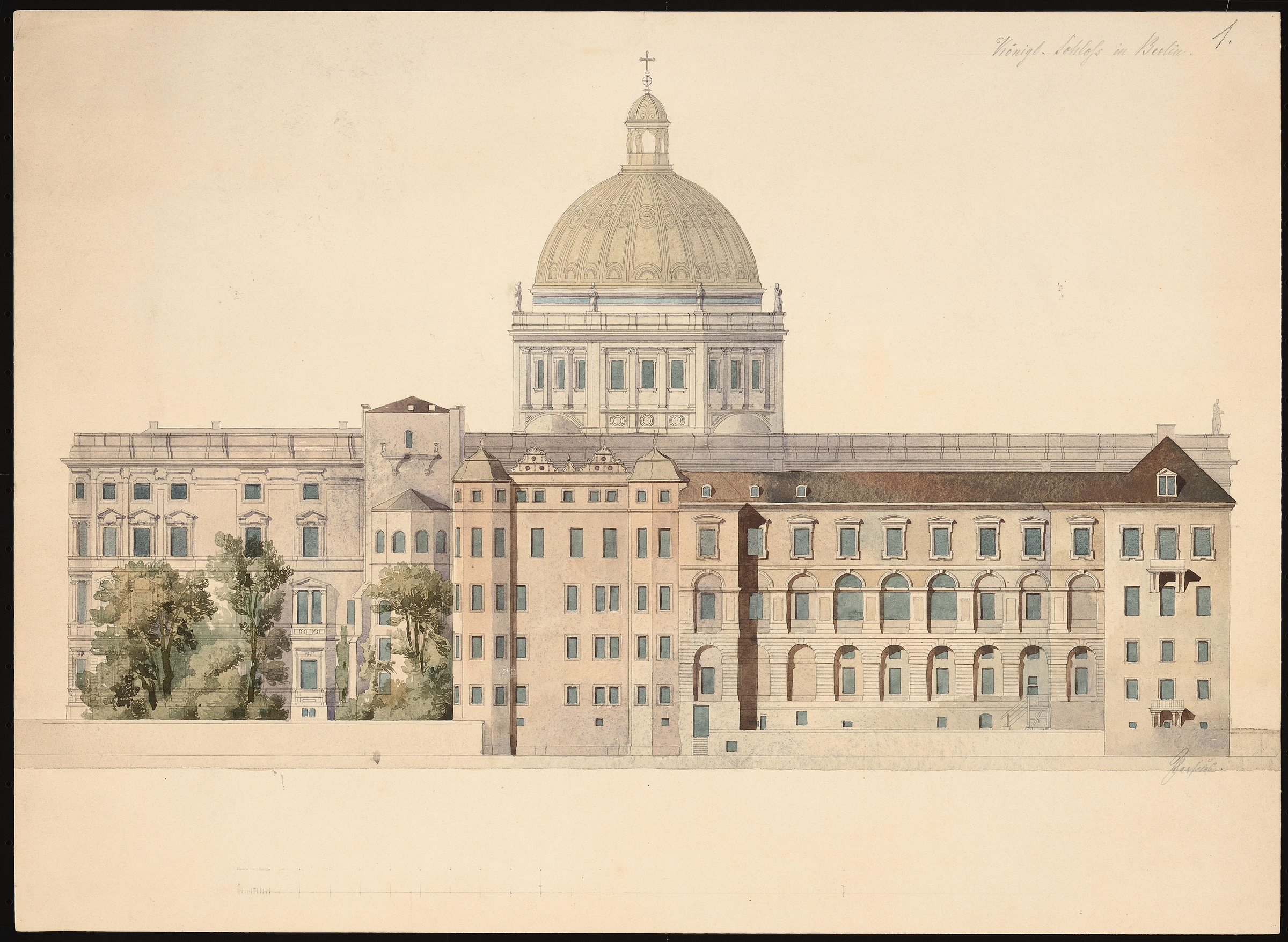 Ernst Ludwig Reinhold Persius drawing of the Berlin palace’s east façade, c. 1880–90.