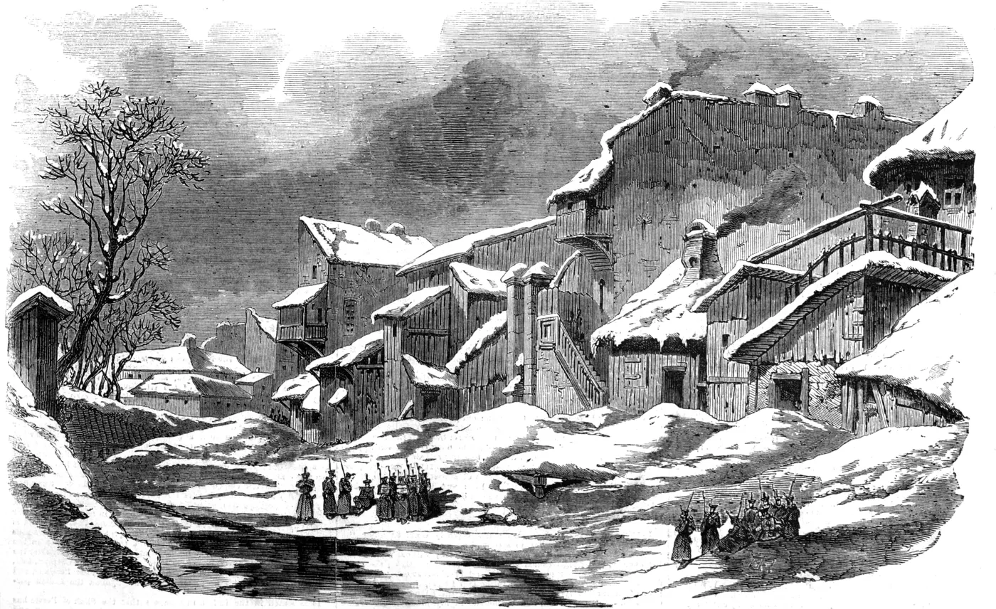 Gravură de epocă: Podul Calicilor, din Illustrated London News