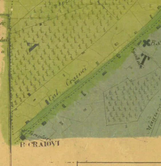 Detaliu din planul 1871: Calea Craiovei spre Bariera Craiovei