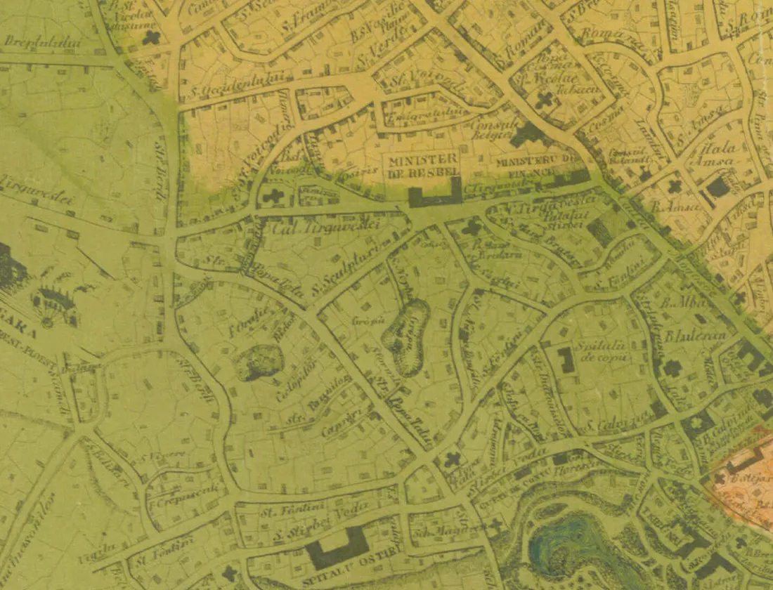 Detaliu din planul 1871: Calea Târgoviștei și gara București-Ploiești