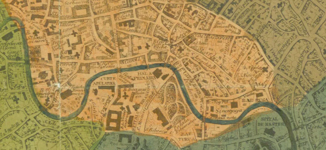 Detail of the 1871 Pappasoglu plan: the Dâmbovița meander in the city centre