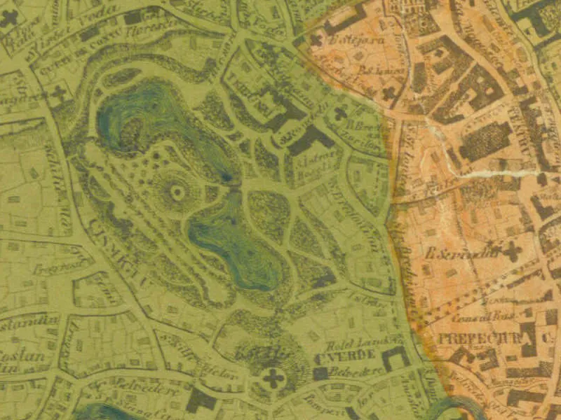 Detail of the 1871 plan: Cișmigiu lake with its two lobes and garden paths