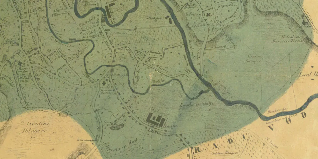 Detail of the 1871 plan: the Dâmbovița meanders toward Văcărești