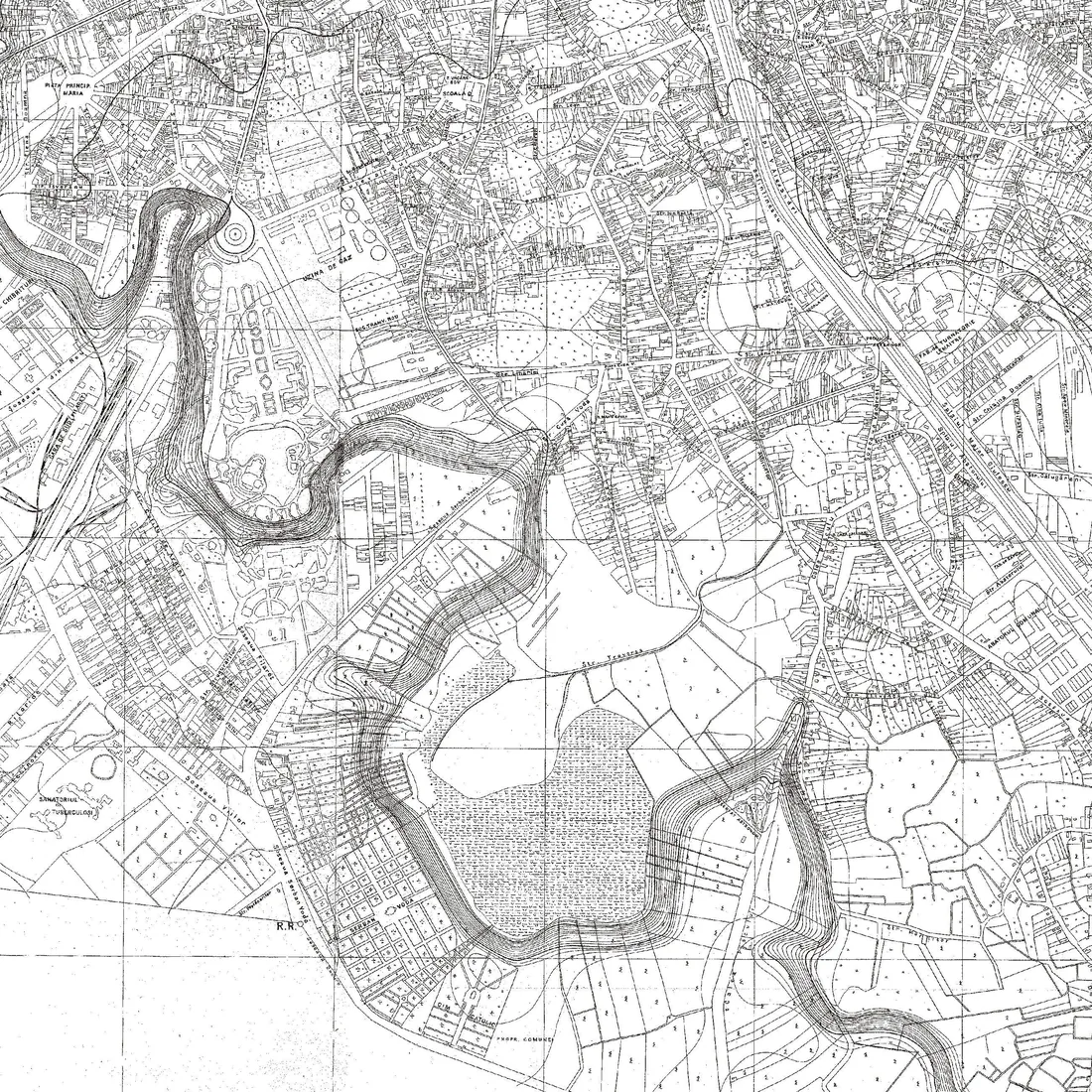 Detail of the 1911 plan: the canal's end and the natural southern loops